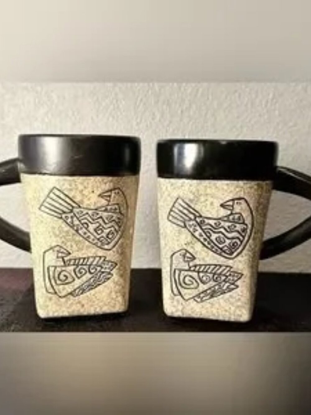 Two 5" Laurel Burch for Bella Casa Stoneware Coffee Tea Mug Birds - Signatu
